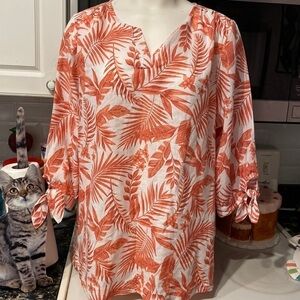 Q womens Coral Bay casual floral 3/4 sleeve plus size top 1X